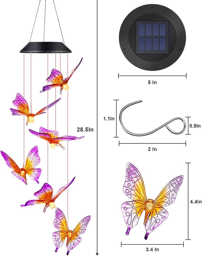 DesGully Butterfly Wind Chimes, Solar Wind Chimes/Wind Chimes for Outside Color Changing (Gifts for mom/Gift for Grandmom/Gift for Women) Thanksgiving Gift Butterfly Gift - Image 4